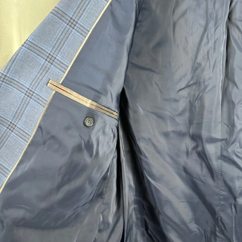 Van Heusen Flex Slim Fit Blue Plaid Blazer Sport Coat Mens 42R PO 4900100945